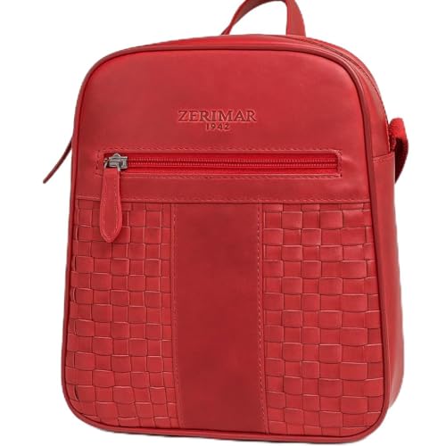 Zerimar Unisex Rucksack aus echtem Leder | Tasche aus echtem Leder | Lässiger und eleganter Stil | 26 x 7 x 21 cm, Rot von Zerimar