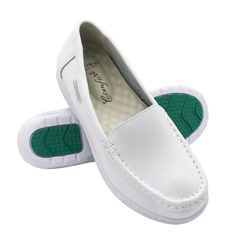 Zerimar Women's Comfortable Dress Shoes - Mokassins Damen Leder mit Luftkammer - Ballerinas Damen für den Sommer - Damen Sommerschuhe - Damen Mokassins in Leder - Farbe Weiß - Größe 38 von Zerimar