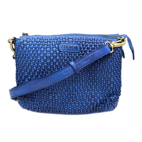 Zerimar geflochtene Umhängetasche für Damen | Tasche aus echtem Leder mit 7 Taschen und Reißverschluss | Abnehmbarer und Verstellbarer Schultergurt | Ledertaschen für Damen | Blau von Zerimar