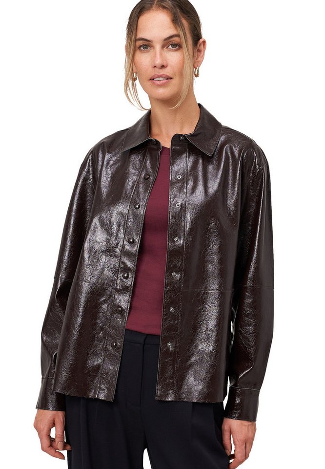 Zero Hemdbluse Damen Hemdbluse im Lederlook Knopfleiste von Zero