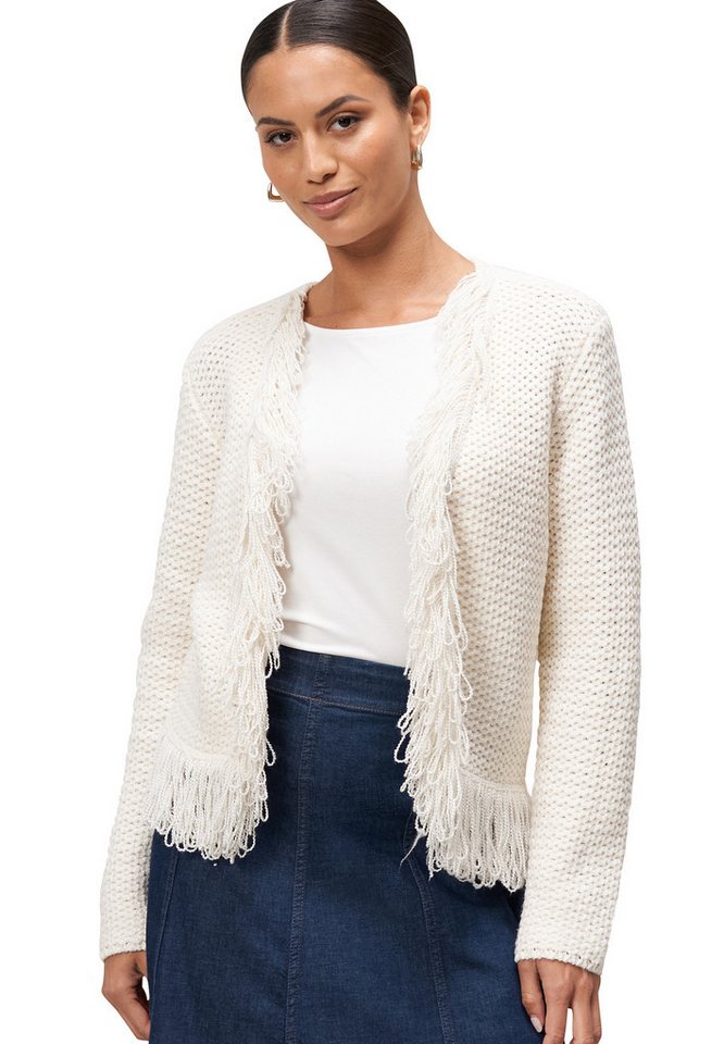 Zero Strickjacke Damen Strickjacke mit Fransen (1-tlg) Fransen von Zero