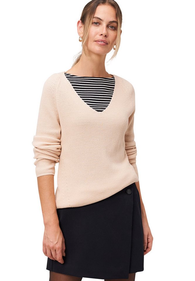 Zero Strickpullover Damen Strukturpullover mit V-Ausschnitt (1-tlg) Plain/ohne Details von Zero