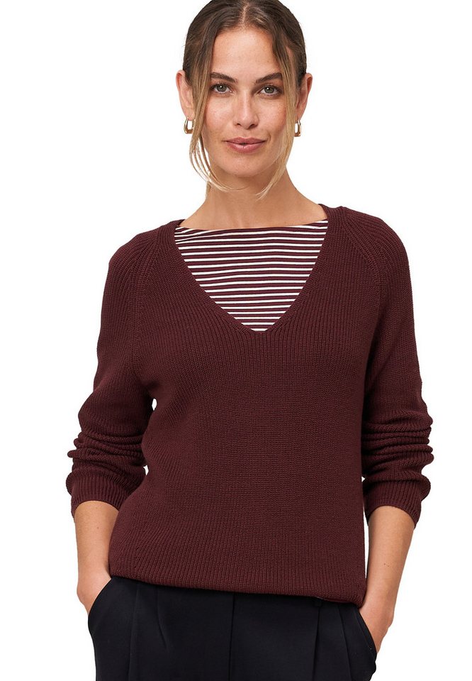 Zero Strickpullover Damen Strukturpullover mit V-Ausschnitt (1-tlg) Plain/ohne Details von Zero