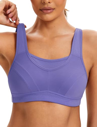 ZeroBound Damen Sport BH High Impact Große Brust Vollständige Abdeckung Workout BHs Verstellbar Bügellos Kein Gepolsterter BH, Irisviolett, 100G von ZeroBound