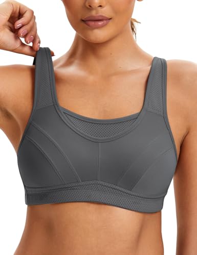 ZeroBound Damen Sport BH High Impact Große Brust Vollständige Abdeckung Workout BHs Verstellbar Bügellos Kein Gepolsterter BH, grau, 110E von ZeroBound