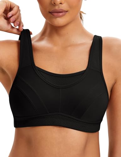 ZeroBound Sport-BH für Damen, hohe Belastung, große Brust, volle Abdeckung, Workout-BHs, verstellbar, bügelfrei, ohne gepolsterter BH, Schwarz, 90E von ZeroBound