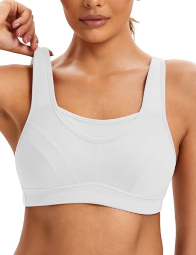 ZeroBound Sport-BH für Damen, hohe Belastung, große Brust, volle Abdeckung, Workout-BHs, verstellbar, bügelfrei, ohne gepolsterter BH, Weiss/opulenter Garten, 110B von ZeroBound