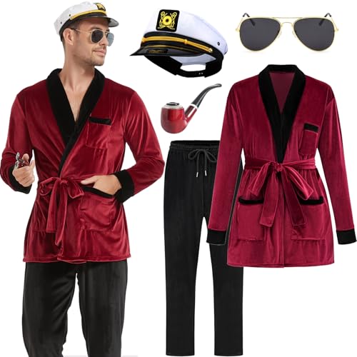 ZeroShop Halloween-Kostüme für Paare, Erwachsene, Herren, Kapitän Hut, Raucherjacke, Robe, Zuhälter, Outfit, L, Rot von ZeroShop