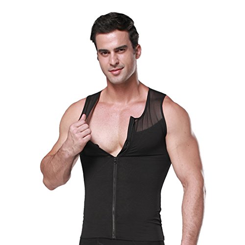 ZEROBODYS Männer Net Zipper Bauch-Körper-Former abnehmend Hemd Elastic Sculpting Weste-Träger Shaping Weste SS-M09 (XXL, schwarz) von Zerobodys