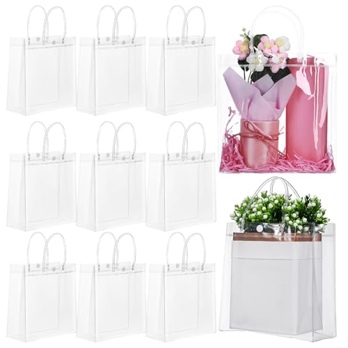 Zerodeko 12 Stück Transparente PVC Geschenktüten mit Griffen Wiederverwendbare Verpackungstaschen für Partys Snacks und Kosmetik von Zerodeko