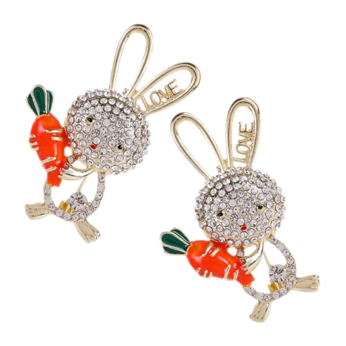 Zerodeko 2 Stück Niedliche Tier Brosche für Damen Vintage Kaninchen Anstecknadel mit Strass Karotten Kostümaccessoires für Weihnachten Partys Abschlussfeiern und Ostern von Zerodeko