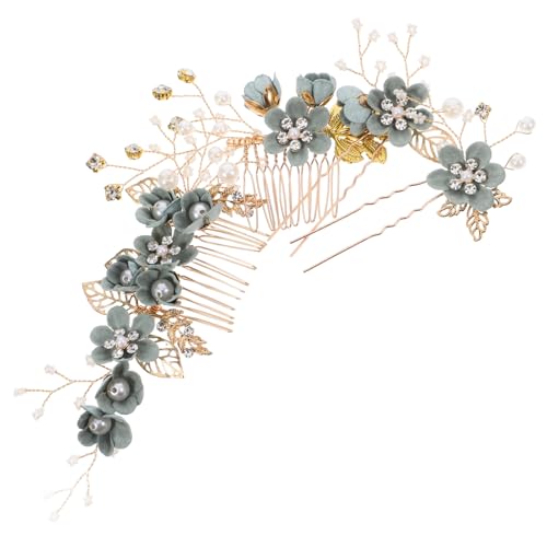 Zerodeko 4er Set Salbeigrüne Hochzeits-Haarreifen, Floraler Brautkopfschmuck, Strass-Haarstück für die Braut, Legierung Haaraccessoires für Frauen und Mädchen von Zerodeko