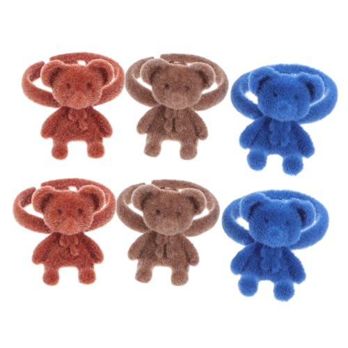 Zerodeko 6stücke Süße Verstellbare Bärenringe Offen Niedlicher Beflockter Bärenschmuck Plüschbärenringe Tierringe Cartoon-bären-accessoires Für Frauen Und Mädchen von Zerodeko