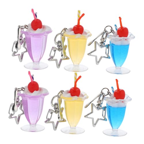 Zerodeko 6 Stück Teiliges Süße Eiscreme Tassen Anhänger mit Löffel und Sternen Schlüsselanhänger für Handtaschen Rucksäcke und Geeignet für Besondere Anlässe von Zerodeko
