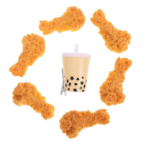 Zerodeko 7 Stück Teiliges Fake Fried Chicken Leg Haarklammern Realistische Milchtee Haarspangen für Frauen Kreative Haarschmuck Accessoires für Partys und Besondere Anlässe von Zerodeko