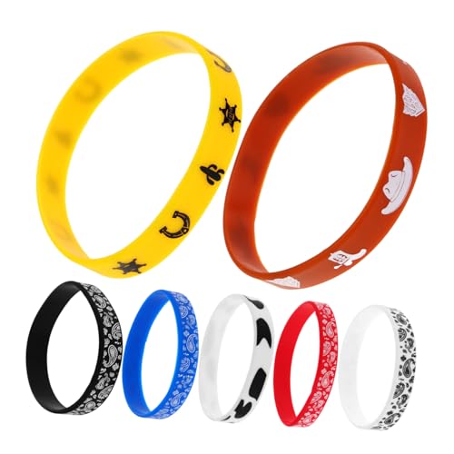 Zerodeko 7stücke Silikonarmbänder Im Western-design Elastische Armbänder Für Damen Und Herren Modische Party-armbänder Farbige Für Besondere Anlässe von Zerodeko