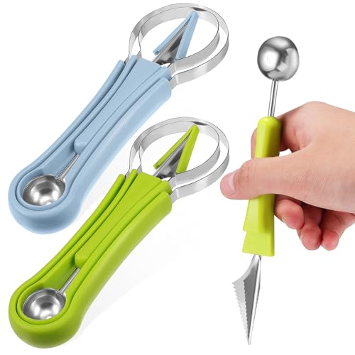 Zerodeko Obstwerkzeug Satz 3-In-1 Melonen Baller Wassermelonen Cantaloupe Ausstecher mit Ergonomischem Griff für Obst Skulpturen Küche von Zerodeko