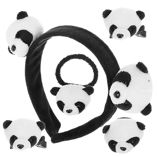 Zerodeko Panda Stirnband Mit Haargummis Panda Anstecknadel Haarschmuck Für Damen Pelzige Haargummis Haarring Zubehör Für Pferdeschwanzhalter von Zerodeko
