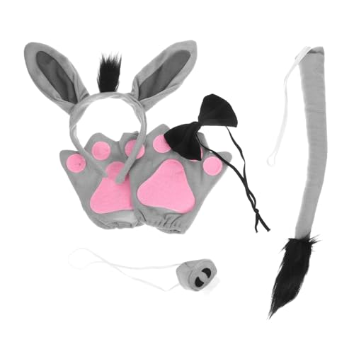 Zerodeko Plüsch Esel Kostüm Set Haarreif mit Realistischen Eselohren Niedlich und Komfortabel für Halloween Karneval Tierpartys und Cosplay Teiligem Set mit Handschuhen von Zerodeko