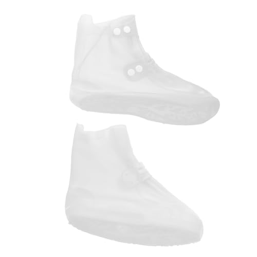 Zerodeko wasserdichte rutschfeste Schuhüberzüge mit Knopfverschluss Doppelte Reihe Strapazierfähige PVC Überschuhe Wetterfeste Schutzhülle für Herren und Damen Wiederverwendbar Weiß von Zerodeko