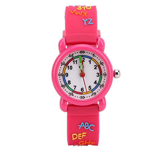 Kinder Cartoon Uhr, Briefmuster wasserdichte Kinder Armbanduhr PU Armband Armbanduhr für Kinder Kleinkind Jungen Mädchen 3-12 Jahre alt(Rosenrot) von Zerodis