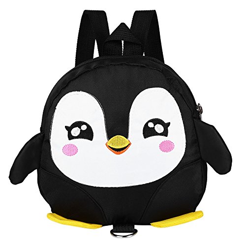 Kinder Rucksack mit Anti verlorene Zugseil komfortable Kindergarten Schultasche niedlichen Cartoon Pinguin Kleinkind Baby Rucksack Schultasche(Schwarz) von Zerodis