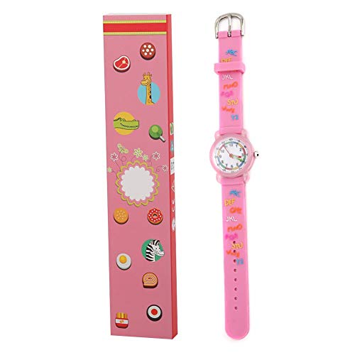 Zerodis Schöne Kinder wasserdichte Cartoon-Uhr, Kinder Armbanduhr Zeiterkennung pädagogisches Spielzeug Werkzeug Buchstabenmuster Unisex einstellbare Größe(Rosa) von Zerodis