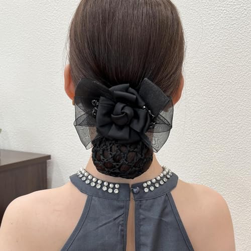 Zerodis Haarclip Barrette, Chignon Haarbrötchen Abdeckung Bogenknoten Dekor Haarclip mit NET Women Hair Snoods, Trend und Funktional, Weit Verbreitet, Weit Verbreitet (BLACK) von Zerodis