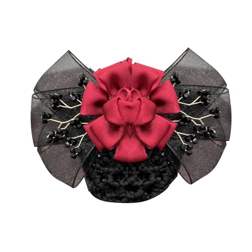 Zerodis Haarclip Barrette, Chignon Haarbrötchen Abdeckung Bogenknoten Dekor Haarclip mit NET Women Hair Snoods, Trend und Funktional, Weit Verbreitet, Weit Verbreitet (Rot) von Zerodis