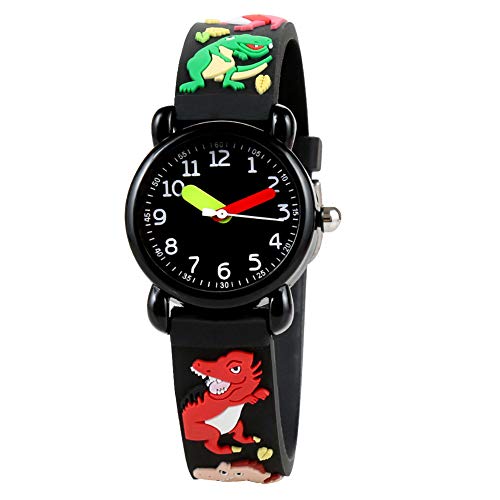 Zerodis Kinder Cartoon wasserdichte Quarzuhr, Kinder Baby süße Armbanduhr mit PVC verstellbarem Armband Lernlehruhr Spielzeug pädagogisches Zubehör(Dinosaurier) von Zerodis