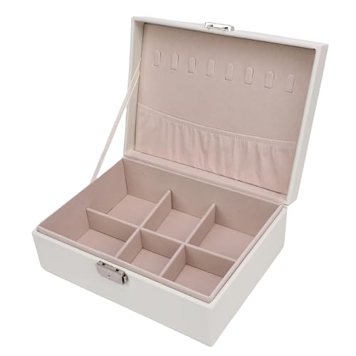 Zerodis Kunsthandwerk Schachtel Tragbares Abschließbares Schmucklager Leder Organizer mit Schlüsselreiseschoten für Ringe Ohrringe Halsketten Armbänder 2 Schicht Leder Schmuck Schmuck von Zerodis