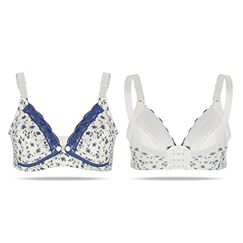 Still-BH Floral Spitze Nursing Bra Baumwolle Vorne Offenen für schwangere Frauen Damen Kleidung Ohne Stahlringe(36/80 Blau) von Zerodis