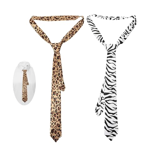 Zerquell 2 Stück Herren Print Krawatten, Unisex, Krawatten Geparden Leopard Zebra, Krawatte Gentleman Anzug, für Hochzeiten, Geburtstag, Partys Kostüme von Zerquell