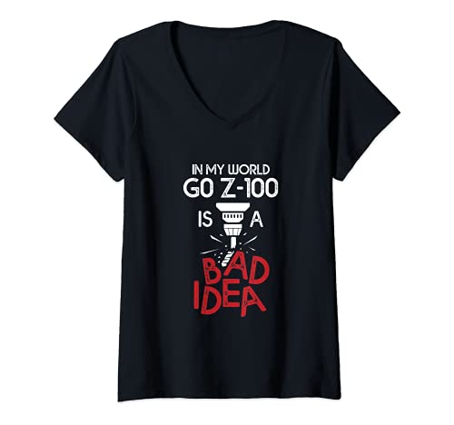 Damen In My World G0 Z-100 Is A Bad Idea Zerspaner CNC Mechaniker T-Shirt mit V-Ausschnitt von Zerspanungstechniker Geschenk Zerspaner Geschenke