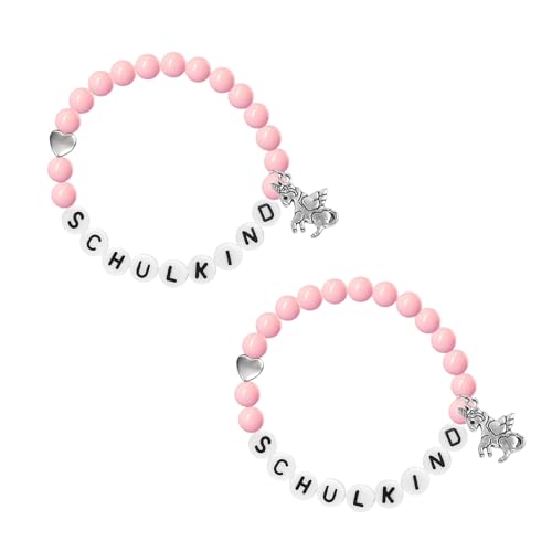 ZesNxj 2 Stück Geschenk Zur Einschulung Mädchen, Schulkind 2025 Mädchen, Einschulung Erinnerungsstückfür die Rosa Perlenarmband mit Buchstaben von ZesNxj