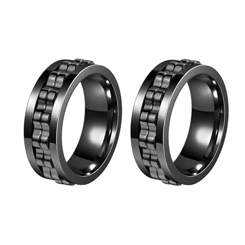 ZesNxj 2 Stück Modeaccessoires Fidget Ring Herren, Personalisierter Fidget Ring, Stressabbau Und Anti-Angst Geschenk Für Männer Und Frauen (Schwarz) von ZesNxj