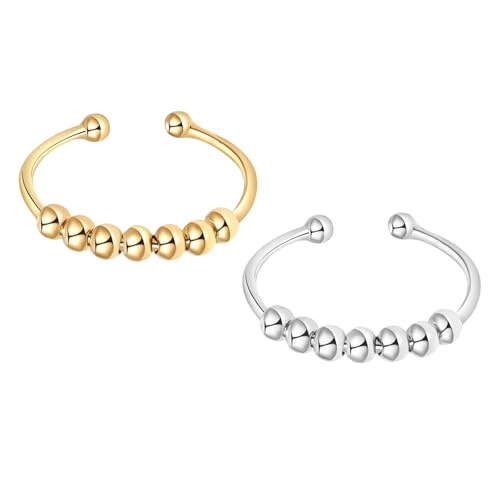 ZesNxj 2 Stück Wasserfeste Fidget Ring mit Perlen Offene Spinner Damen Anxiety, Stress Ring Zur Linderung Von Ängsten für Mädchen Schmuck Geschenke Frauen von ZesNxj