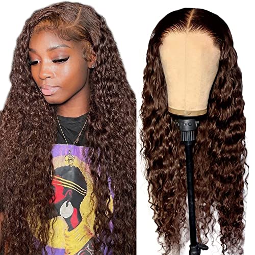 5x5 Lace Front Wig Brazilian Wigs Human Hair Deep Wave Echthaar Perücke Schwarz Frauen 5x5 Middle Part Lace Front Wig Unprocessed Lace Front Wig Human Hair Chocolate Brown Color For Women 20 Inch von Zeslaerr