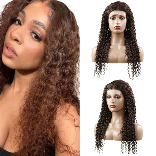 Echthaar Perücke Schwarz Frauen Human Hair Wig 5x5 Lace Front Human Hair #4 Brown Colored Pre Plucked Virgin Hair With Baby Hair 150% Density Brown Curly Wig 12 Zoll von Zeslaerr