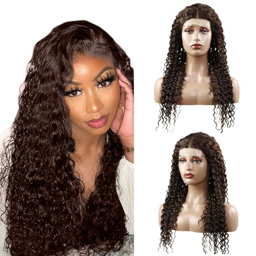 Echthaar Perücke Schwarz Frauen Human Hair Wig 5x5 Lace Front Human Hair #4 Brown Colored Pre Plucked Virgin Hair With Baby Hair 150% Density Brown Curly Wig 24 Zoll von Zeslaerr