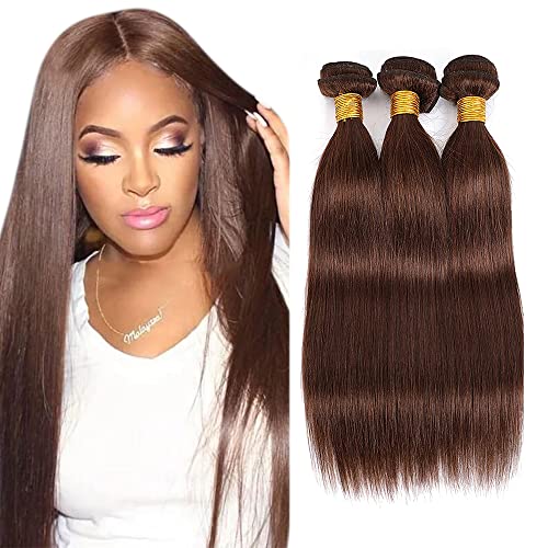 Zeslaerr 14 14 14 Zoll Echthaar Perücke Bundles Human Hair Extensions #4 Chocolate Brown Color 8A Grade Brazilian Virgin Menschliches Haar Straight Bundles No Weft Knotless For Women von Zeslaerr