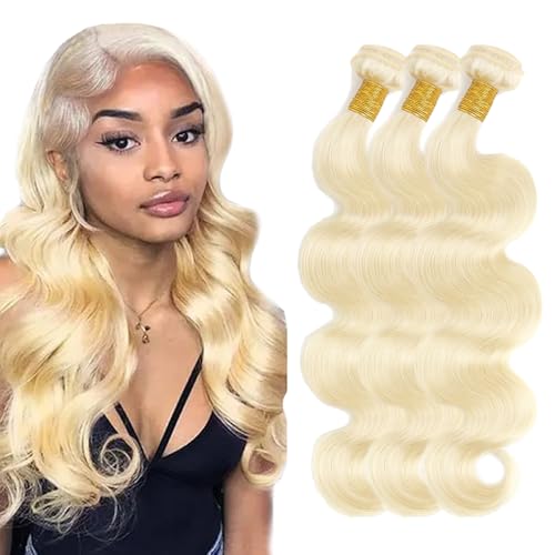 Zeslaerr 14 14 14 Zoll Echthaar Perücke Bundles Human Hair Extensions #613 Blonde Color 8A Grade Brazilian Virgin Menschliches Haar Body Wave Bundles No Weft Knotless For Women von Zeslaerr