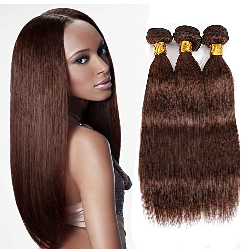 Zeslaerr 16 16 16 Inch Echthaar Perücke Bundles Human Hair Extensions #4 Chocolate Brown Color 8A Grade Brazilian Virgin Menschliches Haar Straight Bundles No Weft Knotless For Women von Zeslaerr