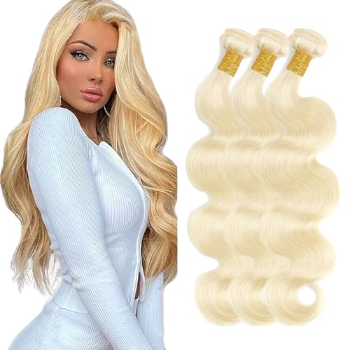 Zeslaerr 16 16 16 Inch Echthaar Perücke Bundles Human Hair Extensions #613 Blonde Color 8A Grade Brazilian Virgin Menschliches Haar Body Wave Bundles No Weft Knotless For Women von Zeslaerr