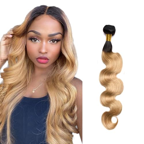 Zeslaerr 1B/27 Ombre Brown Color Echthaar Perücke Bundles Human Hair Extensions 8A Grade Unprocessed Brazilian Virgin Menschliches Haar Body Wave Bundles No Weft Knotless For Women 18 Inch von Zeslaerr