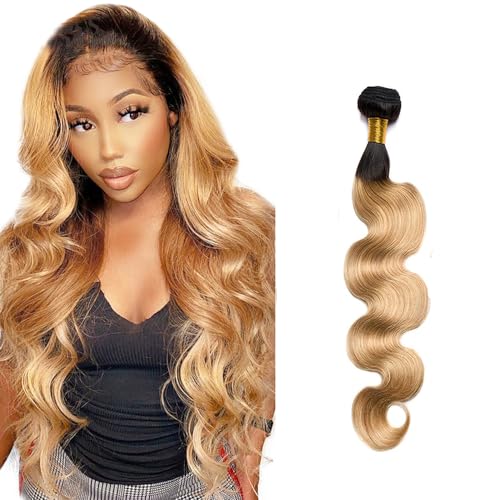 Zeslaerr 1B/27 Ombre Brown Color Echthaar Perücke Bundles Human Hair Extensions 8A Grade Unprocessed Brazilian Virgin Menschliches Haar Body Wave Bundles No Weft Knotless For Women 22 Inch von Zeslaerr