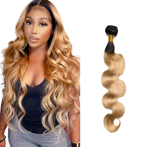 Zeslaerr 1B/27 Ombre Brown Color Echthaar Perücke Bundles Human Hair Extensions 8A Grade Unprocessed Brazilian Virgin Menschliches Haar Body Wave Bundles No Weft Knotless For Women 24 Zoll von Zeslaerr