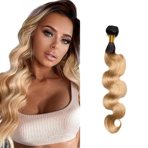 Zeslaerr 1B/27 Ombre Brown Color Echthaar Perücke Bundles Human Hair Extensions 8A Grade Unprocessed Brazilian Virgin Menschliches Haar Body Wave Bundles No Weft Knotless For Women 26 Inch von Zeslaerr