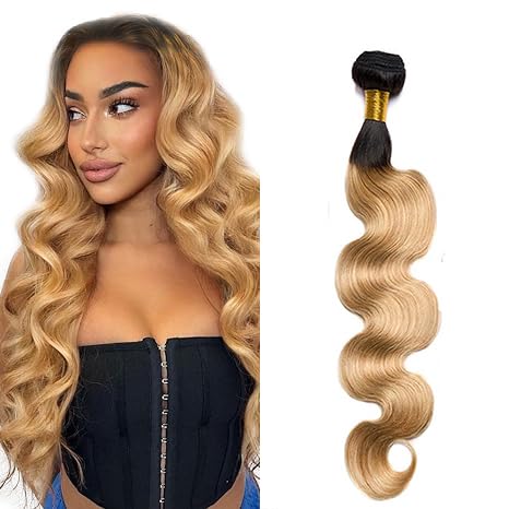 Zeslaerr 1B/27 Ombre Brown Color Echthaar Perücke Bundles Human Hair Extensions 8A Grade Unprocessed Brazilian Virgin Menschliches Haar Body Wave Bundles No Weft Knotless For Women 34 Inch von Zeslaerr
