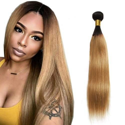 Zeslaerr 1B/27 Ombre Brown Color Echthaar Perücke Bundles Human Hair Extensions 8A Grade Unprocessed Brazilian Virgin Menschliches Haar Straight Bundles No Weft Knotless For Women 12 Inch von Zeslaerr